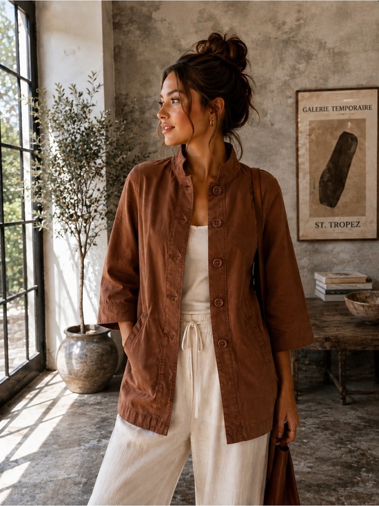 Rubbish Jackets & Blazers - Rubbish Women's Brown Button-Up Utility Jacket |
100% Cotton | 3/4 Sleeve